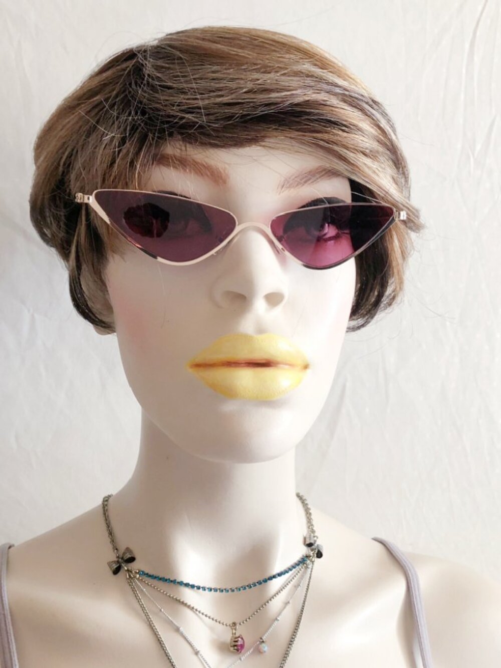 Slim Chrome Cat Eye Sunglasses Berry Purple